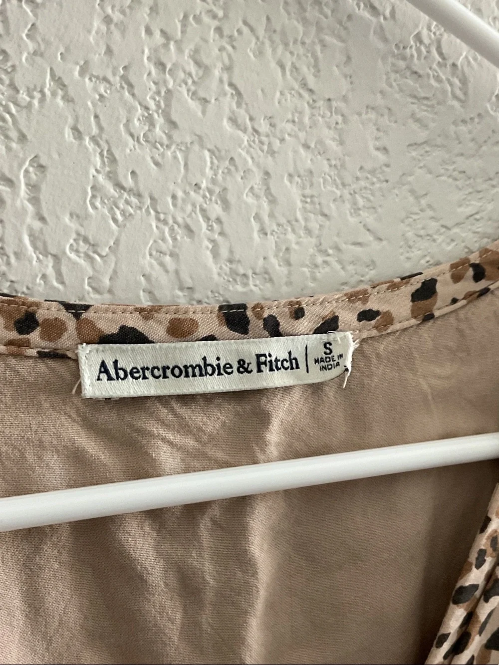Abercrombie & Fitch Beige Leopard Print V-Neck Smocked Waist Top
